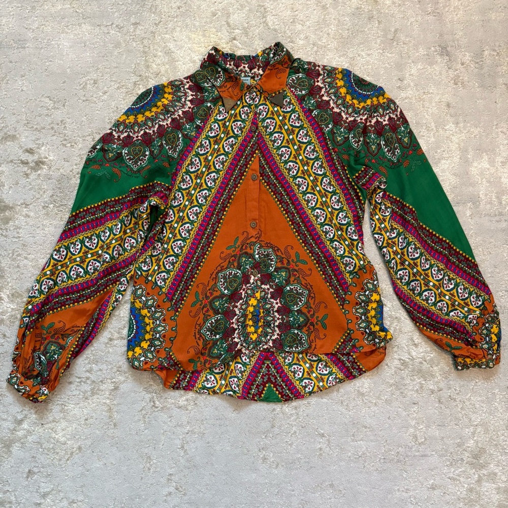 Farm Rio Women’s Colourful Mandel Patterned Button Down Open Back Top Size Small - Picture 4 of 16